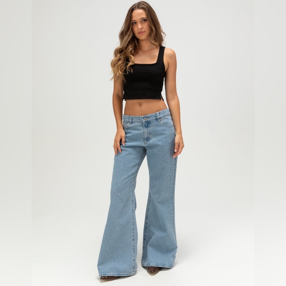 A Brand Jeans Medium Wash Paris 99 Low Baggy Flare Denim Jeans